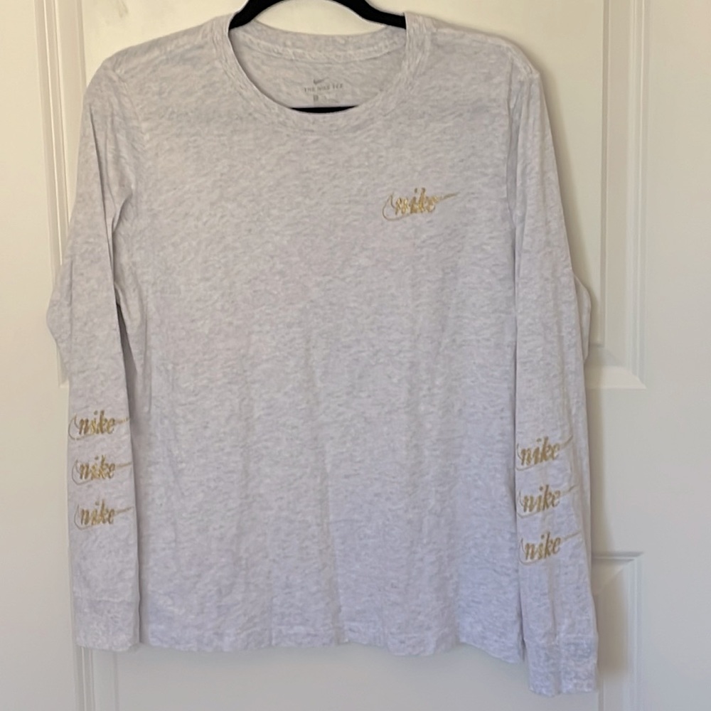 Nike Long Sleeve Gold Sparkle Logo Tee Large Activewear Workout